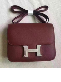 Hermes original epsom leather small constance bag C19 bordeaux