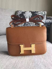 Hermes original epsom leather small constance bag C19 coffee