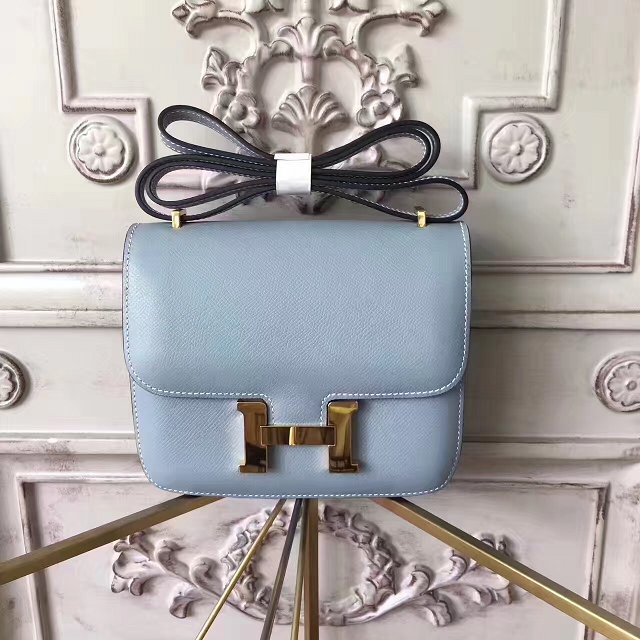 Hermes original epsom leather small constance bag C19 light blue