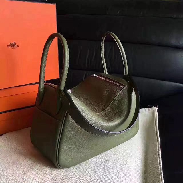 Hermes original top togo leather small lindy 26 bag H26 blackish green