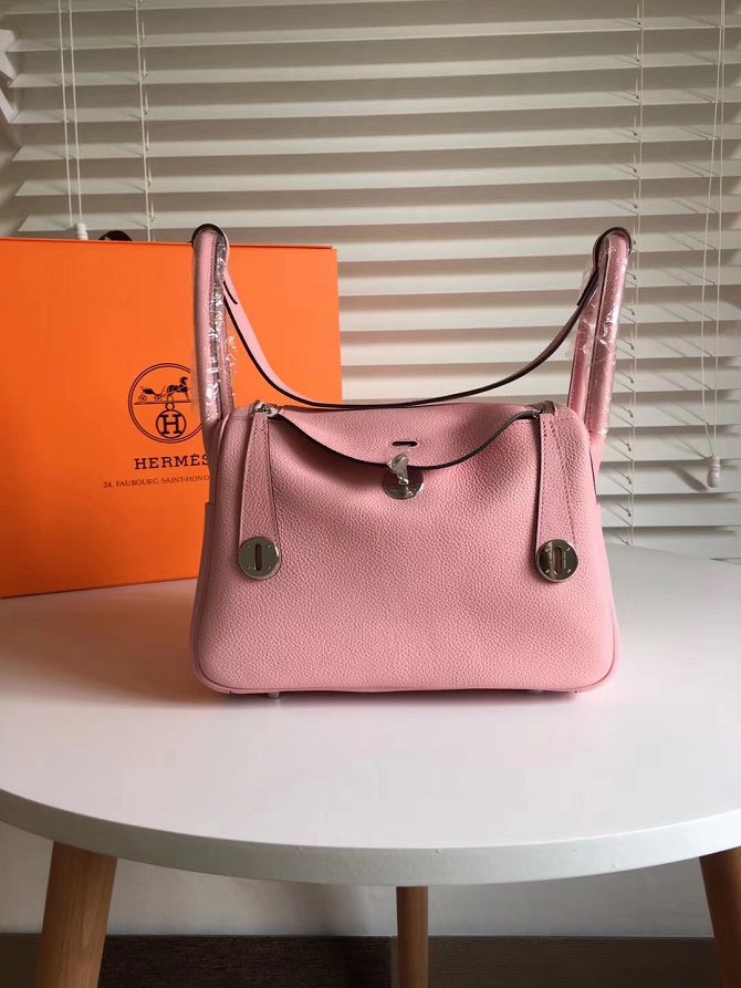 Hermes original top togo leather small lindy 26 bag H26 pink