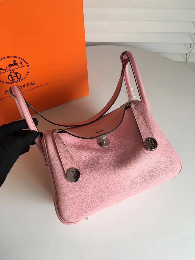 Hermes original top togo leather small lindy 26 bag H26 pink