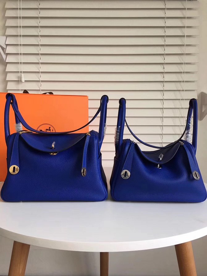 Hermes original top togo leather medium lindy 30 bag H30 blue