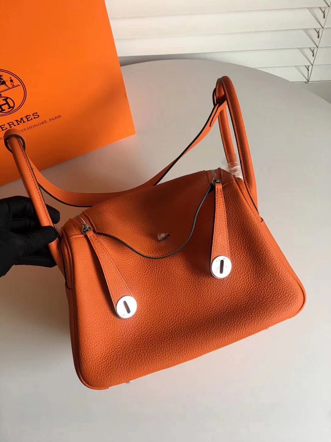 Hermes original top togo leather medium lindy 30 bag H30 orange