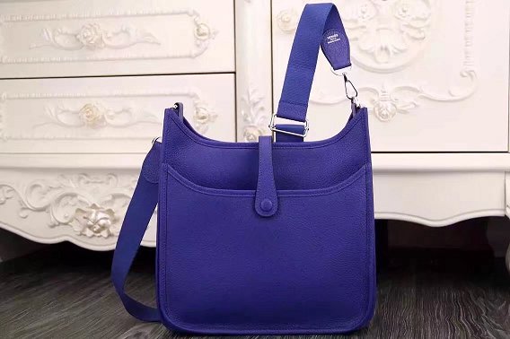 Hermes original togo leather evelyne pm shoulder bag E29 blue