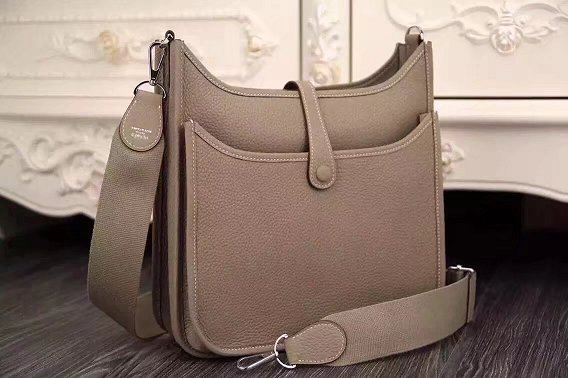 Hermes original togo leather evelyne pm shoulder bag E29 gray