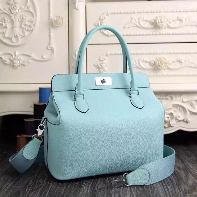 Hermes original togo leather small toolbox handbag T26 sky blue