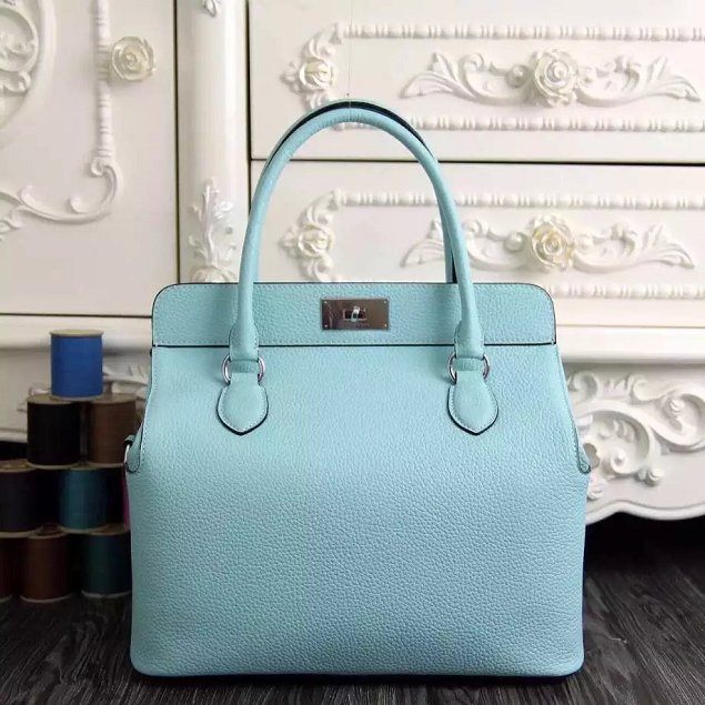 Hermes original togo leather small toolbox handbag T26 sky blue