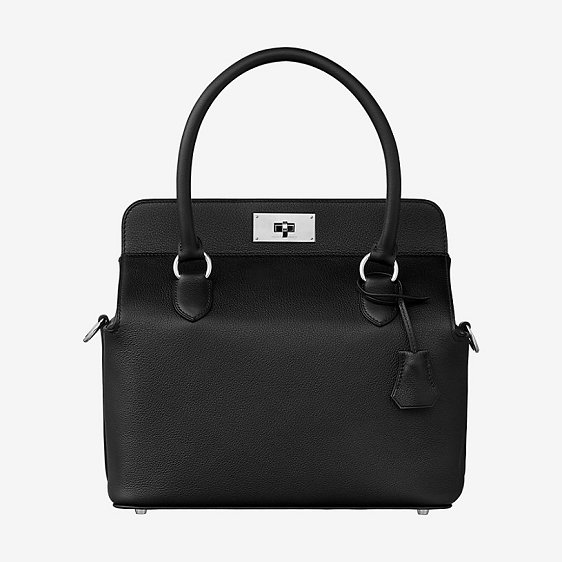 Hermes original togo leather toolbox handbag T31 black