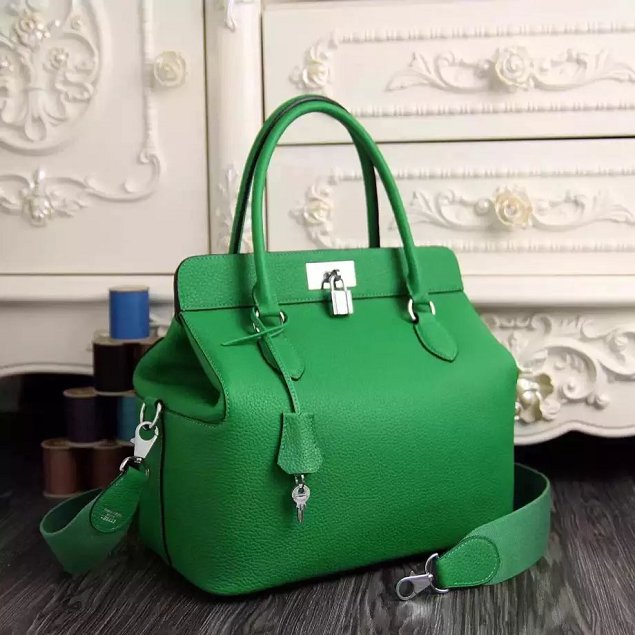 Hermes original togo leather toolbox handbag T31 green