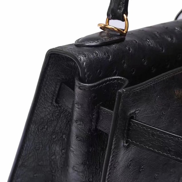 Top hermes genuine 100% ostrich leather handmade kelly 32 bag K320 black