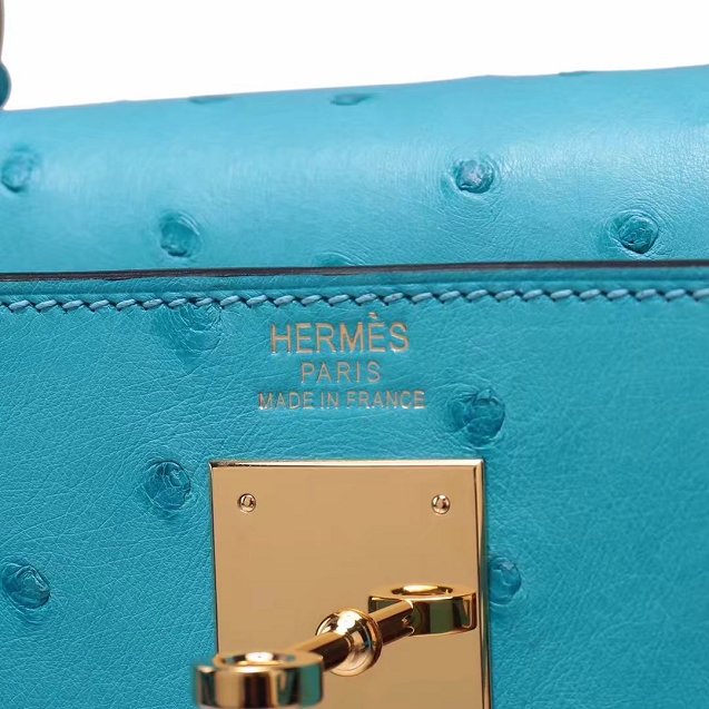 Top hermes genuine 100% ostrich leather handmade kelly 32 bag K320 blue