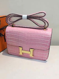 Hermes calfskin leather crocodile constance bag C023 pink
