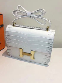 Hermes calfskin leather crocodile constance bag C023 white