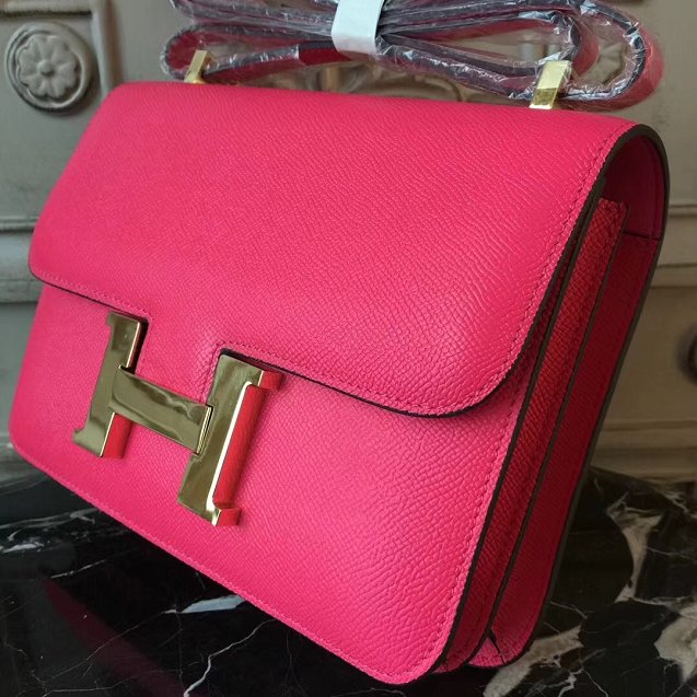 Hermes epsom leather constance 23 bag C230 rose red