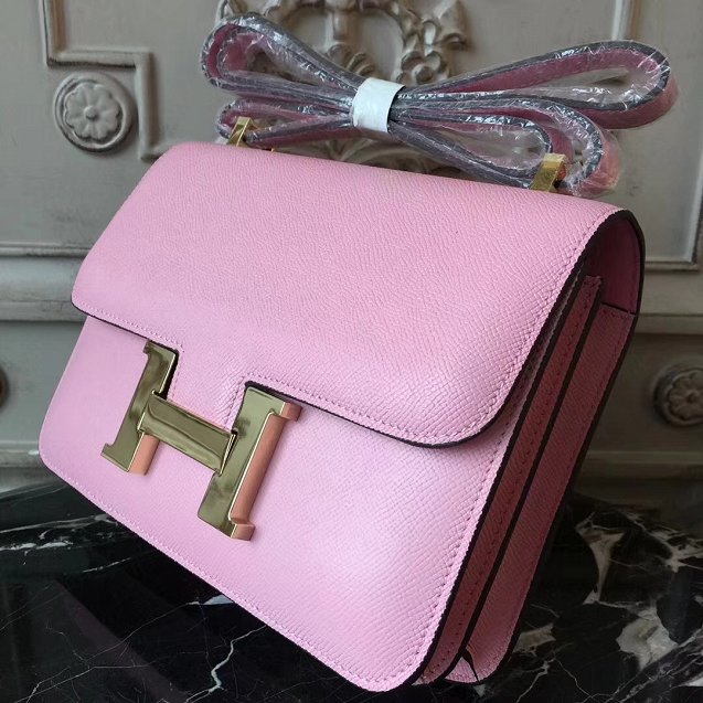 Hermes epsom leather small constance bag C19 pink