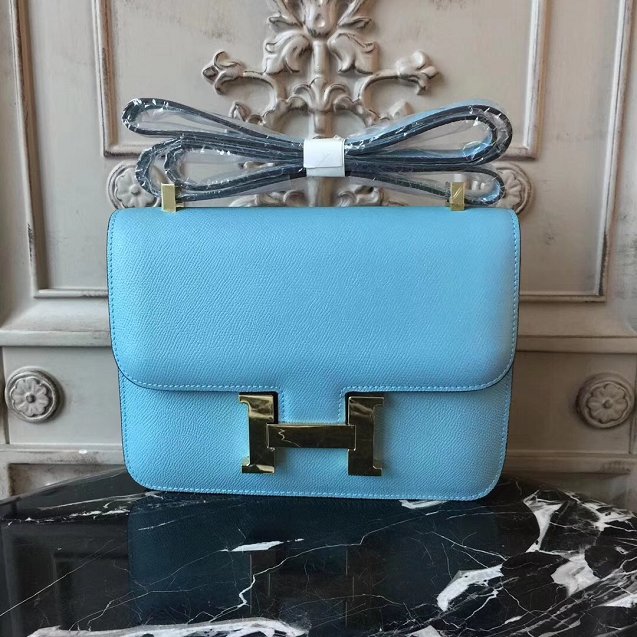 Hermes epsom leather small constance bag C19 sky blue