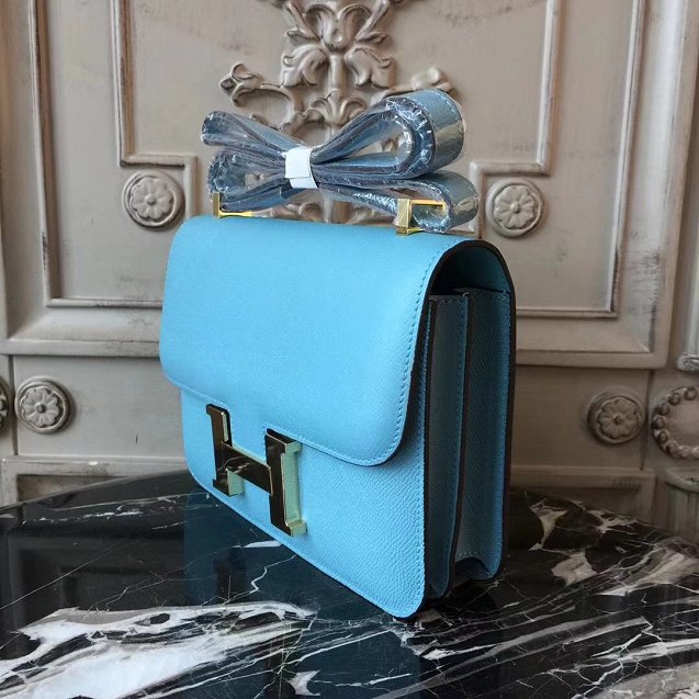 Hermes epsom leather small constance bag C19 sky blue