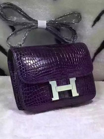 Top hermes 100% genuine crocodile leather constance bag C0023 purple