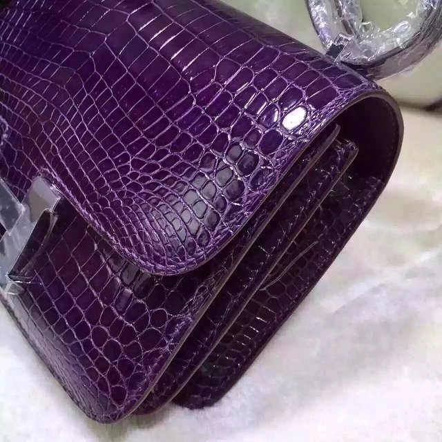 Top hermes 100% genuine crocodile leather constance bag C0023 purple