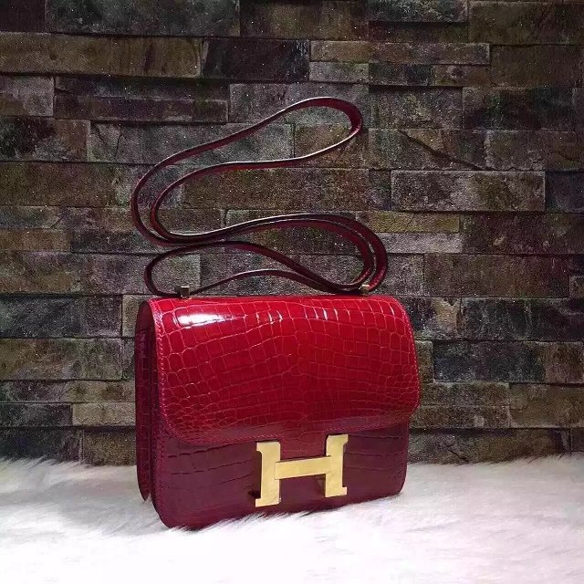 Top hermes 100% genuine crocodile leather constance bag C0023 red