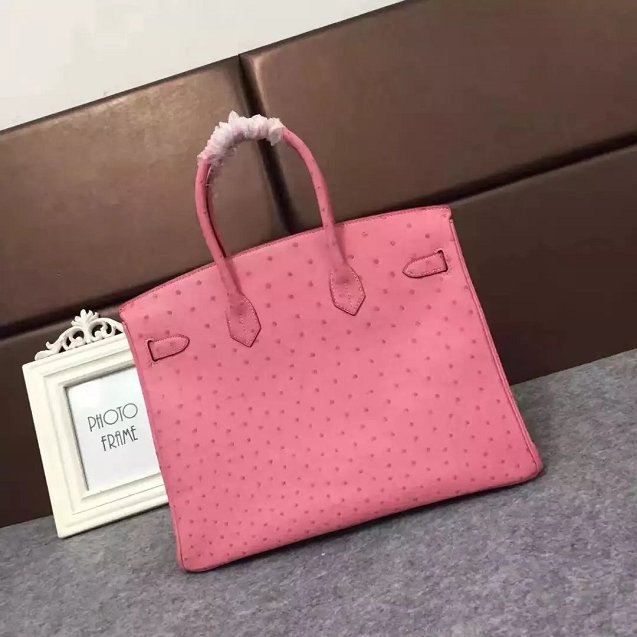 Top hermes genuine 100% ostrich leather handmade birkin 35 bag pink