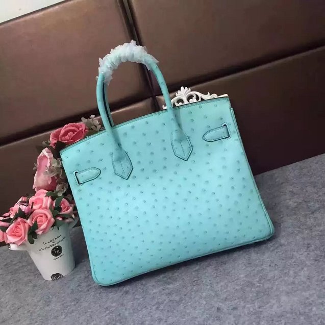 Top hermes genuine 100% ostrich leather handmade birkin 35 bag K350 sky blue