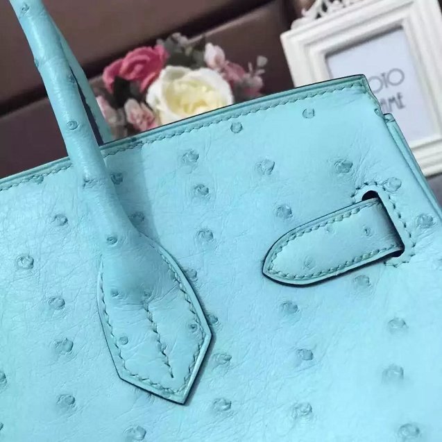 Top hermes genuine 100% ostrich leather handmade birkin 35 bag K350 sky blue