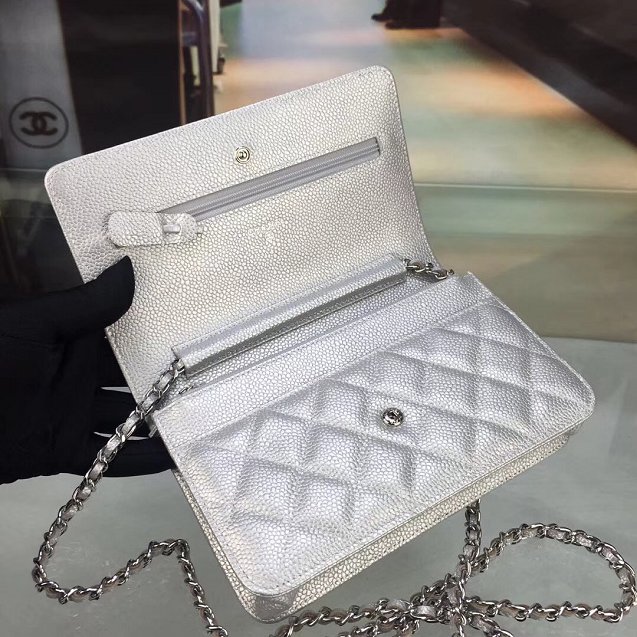 CC original caviar leather woc chain bag 33814 silver