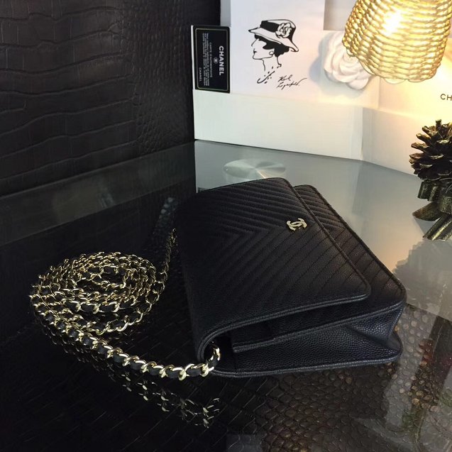 CC original caviar leather woc chain bag 33814-5 black