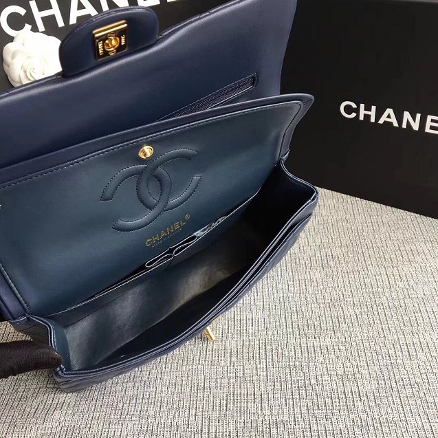 CC original lambskin leather double flap bag A1112 navy blue