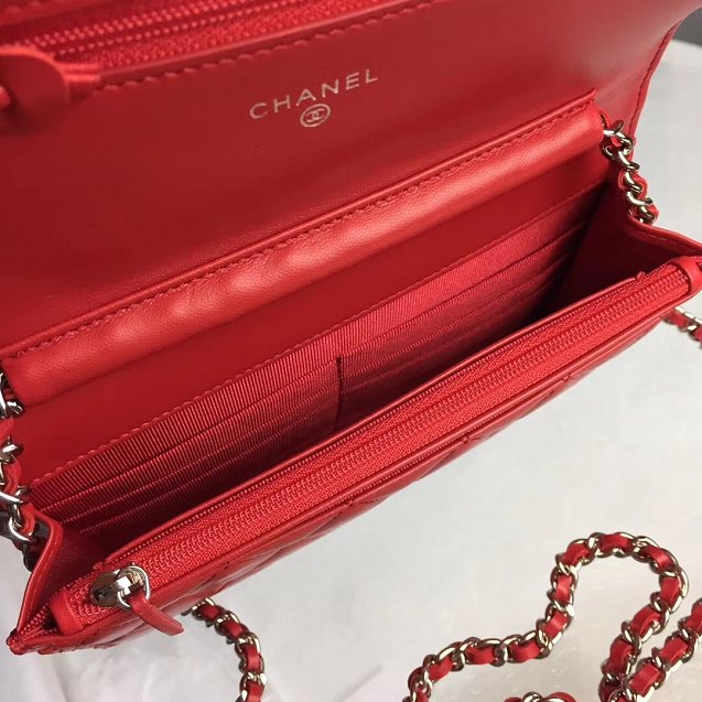 CC original lambskin leather woc chain bag 33814-1 red