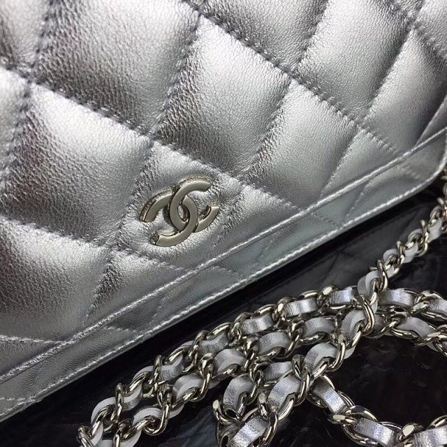 CC original lambskin leather woc chain bag 33814-1 silver