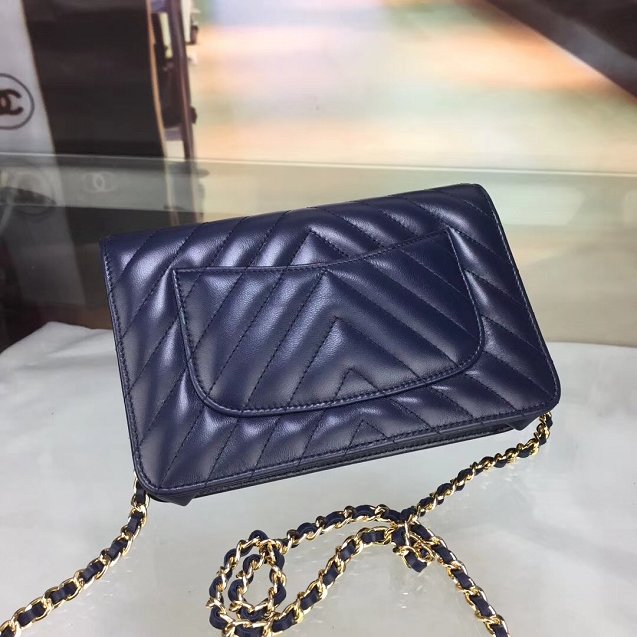 CC original lambskin leather woc chain bag 33814-2 navy blue