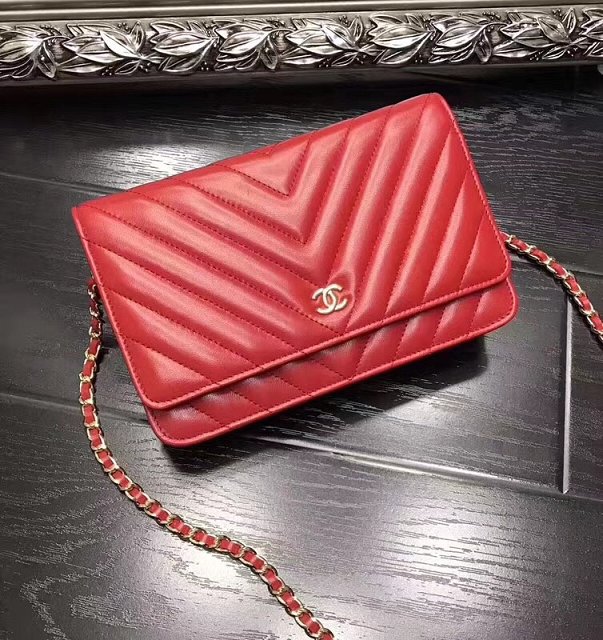 CC original lambskin leather woc chain bag 33814-2 red