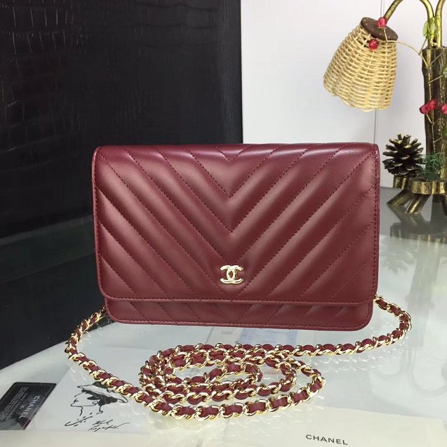 CC original lambskin leather woc chain bag 33814-2 wine