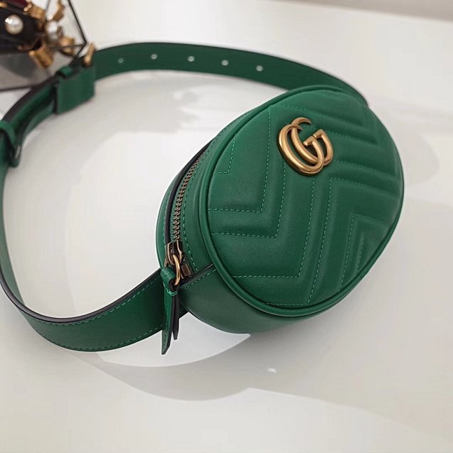 2018 GG Marmont original matelasse leather belt bag 476434 green