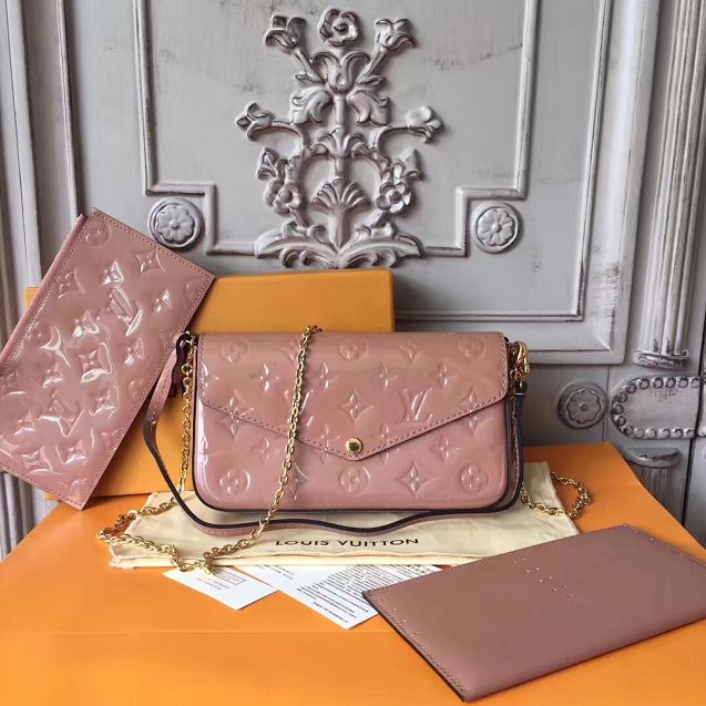 2018 louis vuitton original monogram vernis pochette felicie M61469 nude