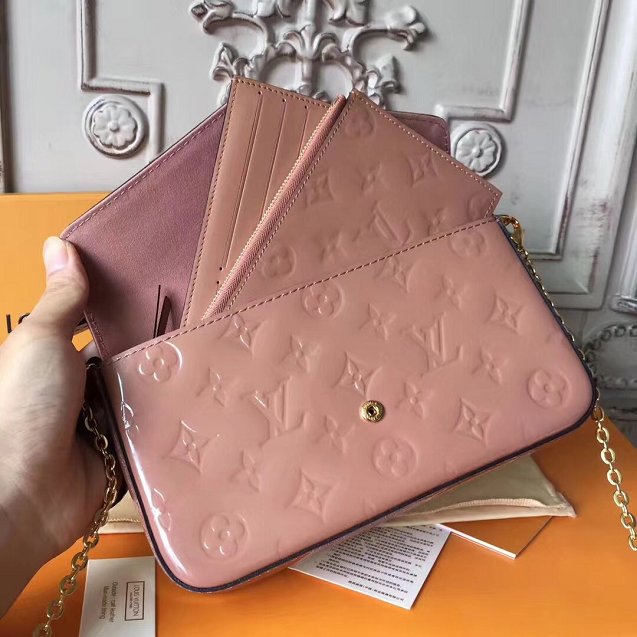 2018 louis vuitton original monogram vernis pochette felicie M61469 nude