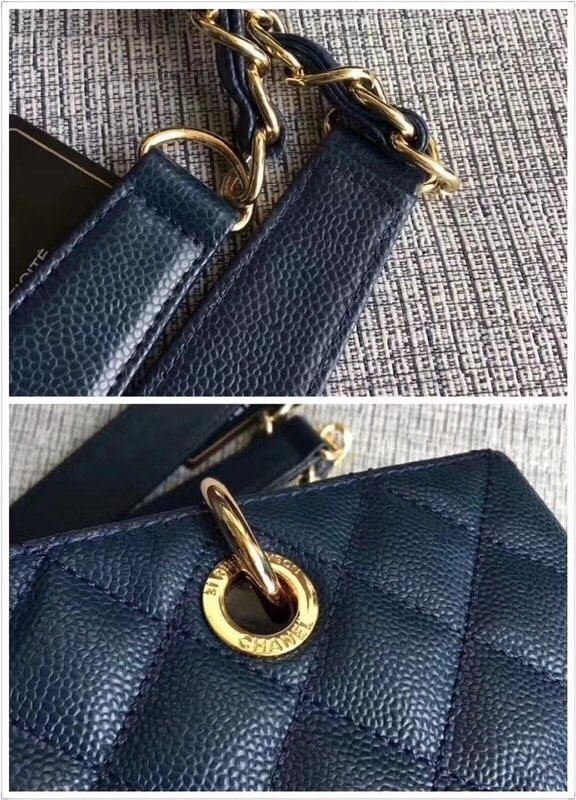 CC original grained calfskin grand shopping tote bag A50995 navy blue