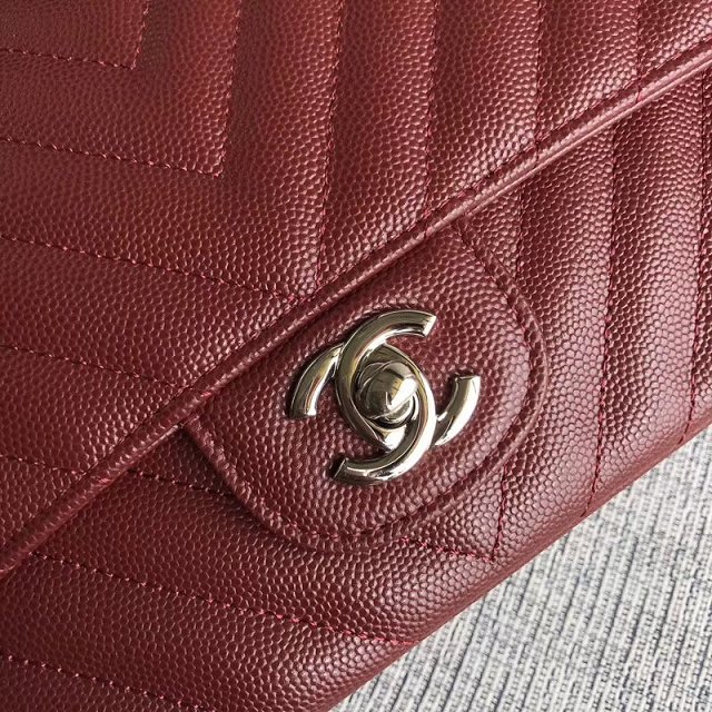 CC original grained calfskin medium double flap bag A1112-2 bordeaux