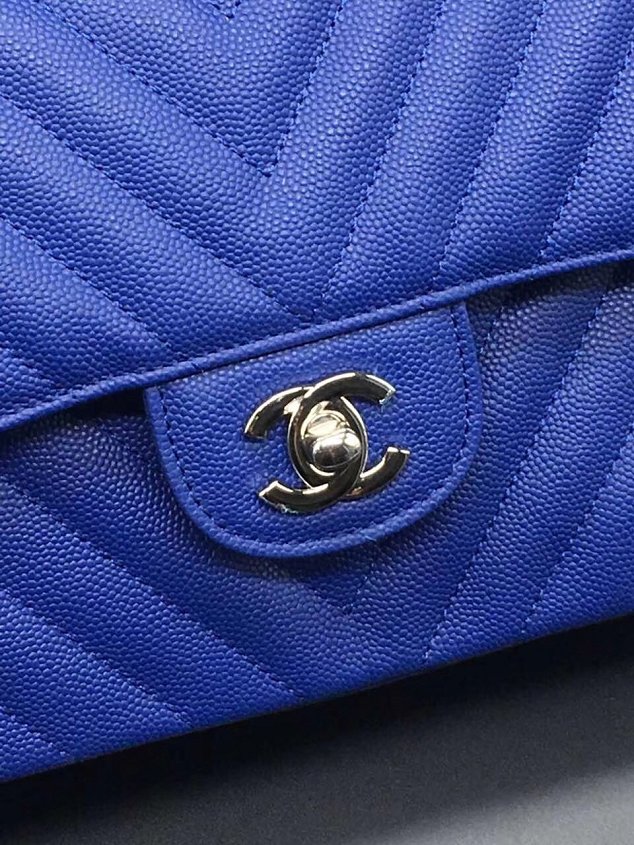 CC original grained calfskin medium double flap bag A1112-2 royal blue