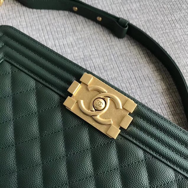 CC original grained leather medium le boy flap bag 67086 blackish green