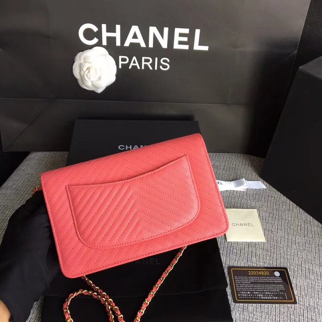 CC original grained leather woc chain bag 33814-8 watermeloon red