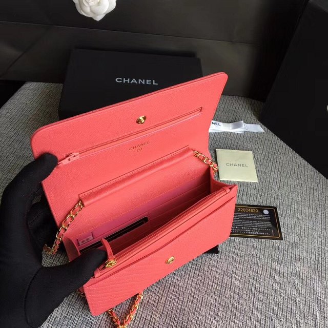 CC original grained leather woc chain bag 33814-8 watermeloon red