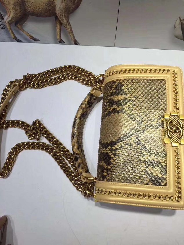 CC original python leather medium le boy flap bag 67086 apricot