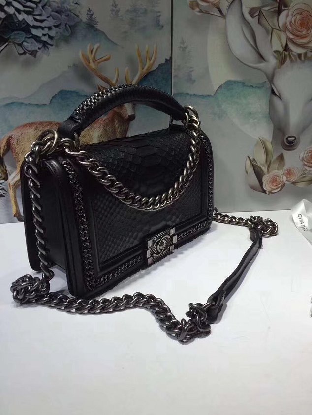 CC original python leather medium le boy flap bag 67086 black