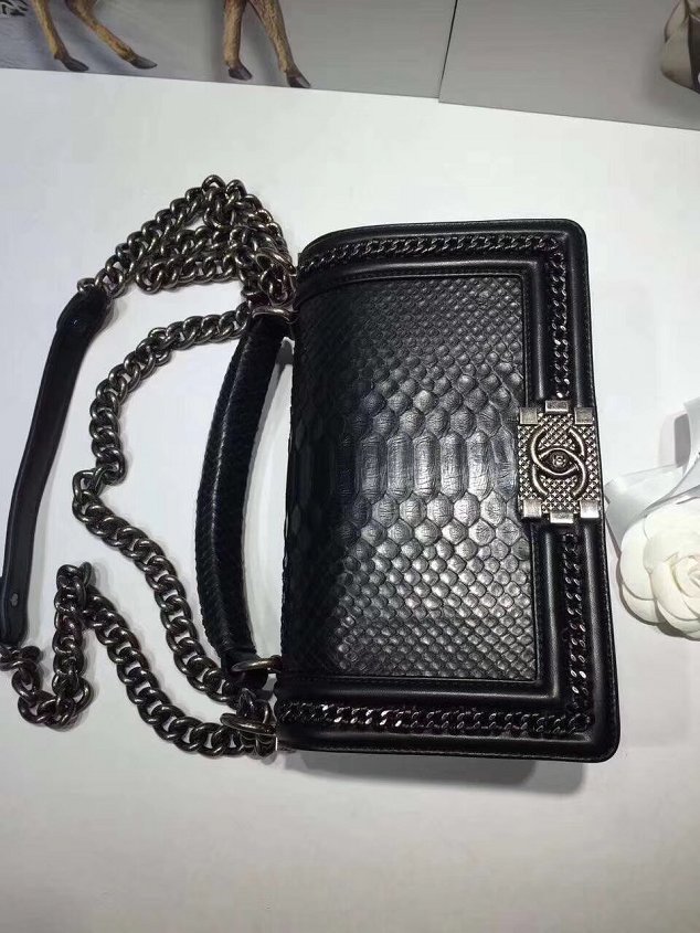 CC original python leather medium le boy flap bag 67086 black