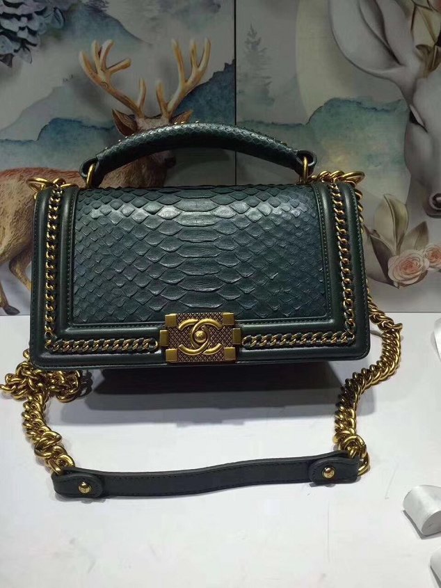 CC original python leather medium le boy flap bag 67086 blackish green