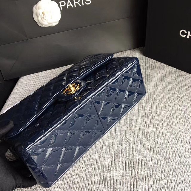 CC original patent calfskin large flap bag A69902 navy blue